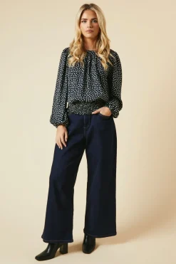 Petite Spot Shoulder Detail Shirred Hem Blouse