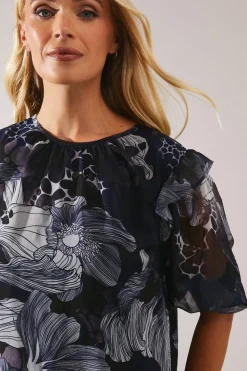 Petite Stencil Floral Volume Sleeve Shift Dress