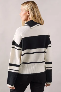 Petite Striped Colour Block Roll Neck Jumper