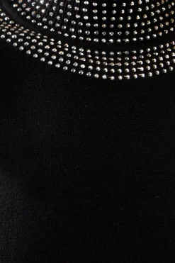 Petite Studded Neckline Balloon Sleeve Knitted Top
