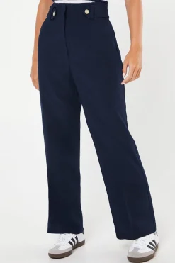 Petite Tab Belted Straight Leg Trouser