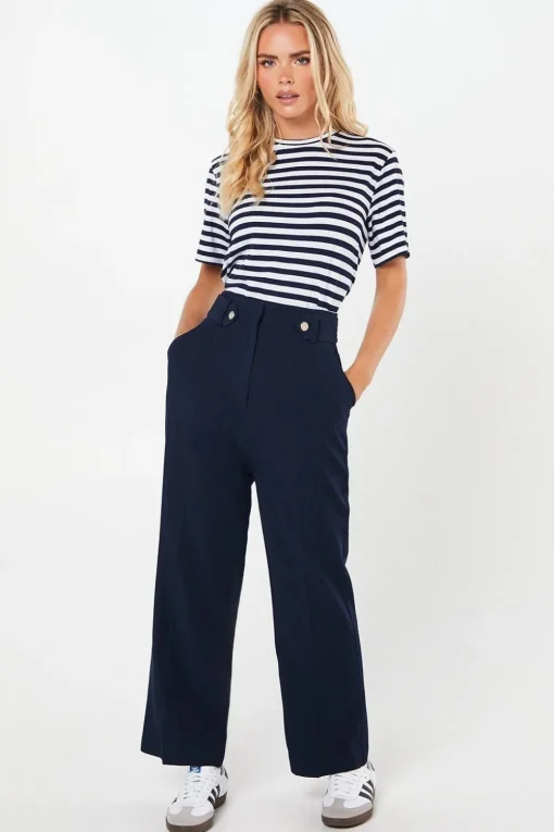 Petite Tab Belted Straight Leg Trouser