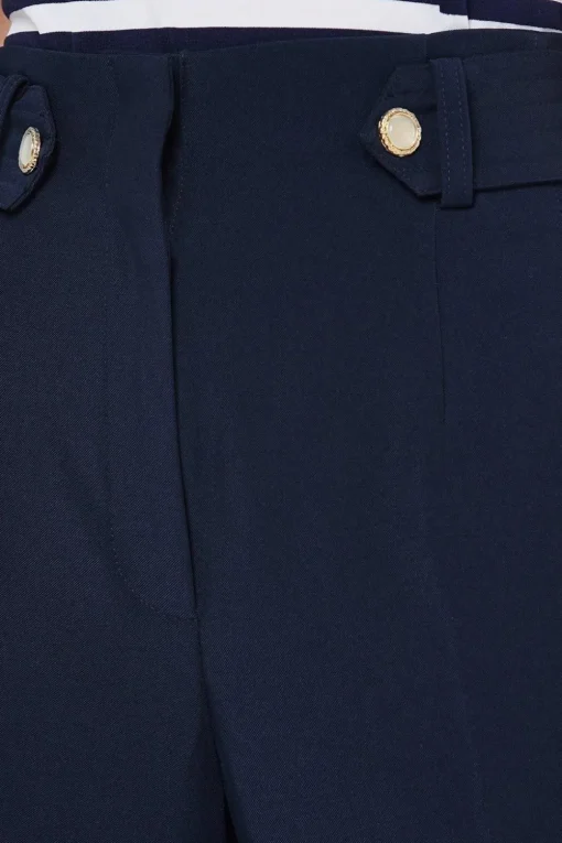 Petite Tab Belted Straight Leg Trouser