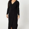 Petite Textured Jersey Wrap Detail Midi Dress