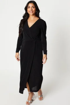 Petite Textured Jersey Wrap Detail Midi Dress