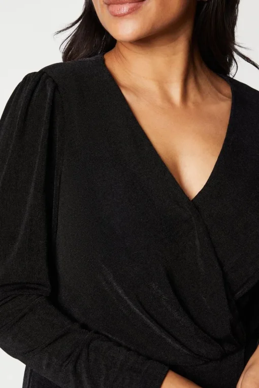 Petite Textured Jersey Wrap Detail Midi Dress