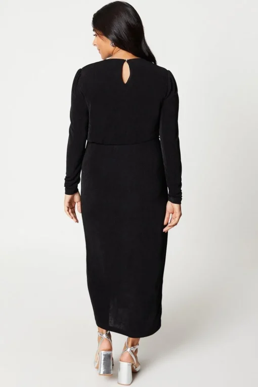 Petite Textured Jersey Wrap Detail Midi Dress