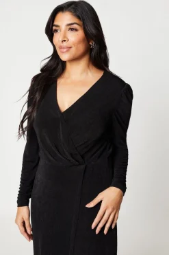 Petite Textured Jersey Wrap Detail Midi Dress