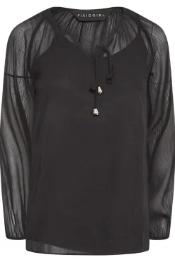 Petite Tie Neck Long Sleeve Blouse