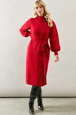 Petite Tie Side High Neck Midi Jumper Dress