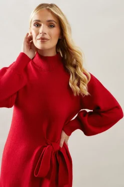 Petite Tie Side High Neck Midi Jumper Dress