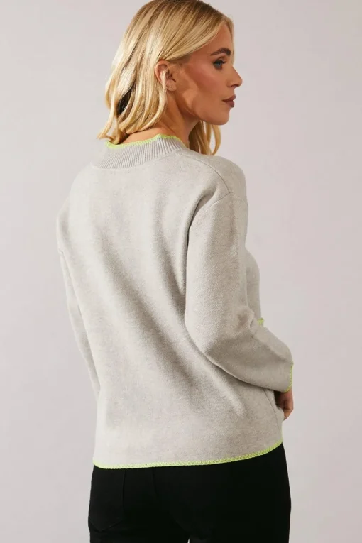 Petite Tipped Pocket Front V Neck Jumper