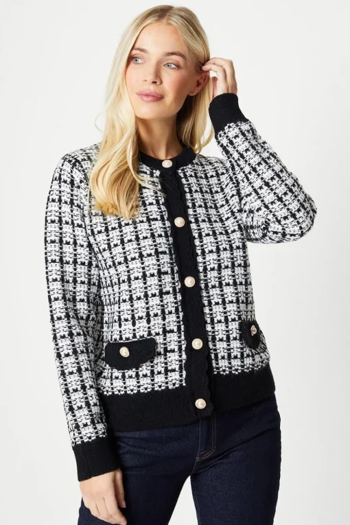 Petite Tweed Button Front Cardigan