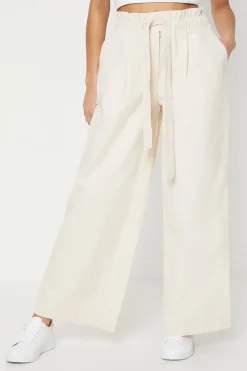 Petite Twill Paperbag Straight Leg Trouser