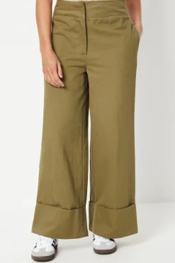 Petite Twill Turn Up Hem Straight Leg Trouser