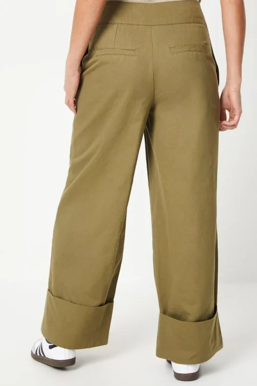 Petite Twill Turn Up Hem Straight Leg Trouser