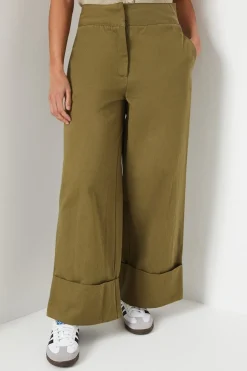 Petite Twill Turn Up Hem Straight Leg Trouser