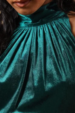 Petite Velvet Halter Bias Cut Maxi Bridesmaids Dress