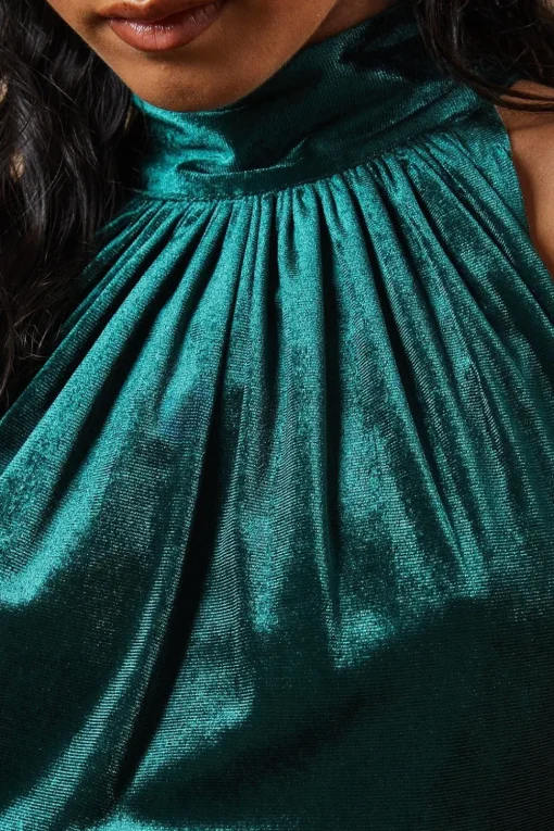 Petite Velvet Halter Bias Cut Maxi Bridesmaids Dress