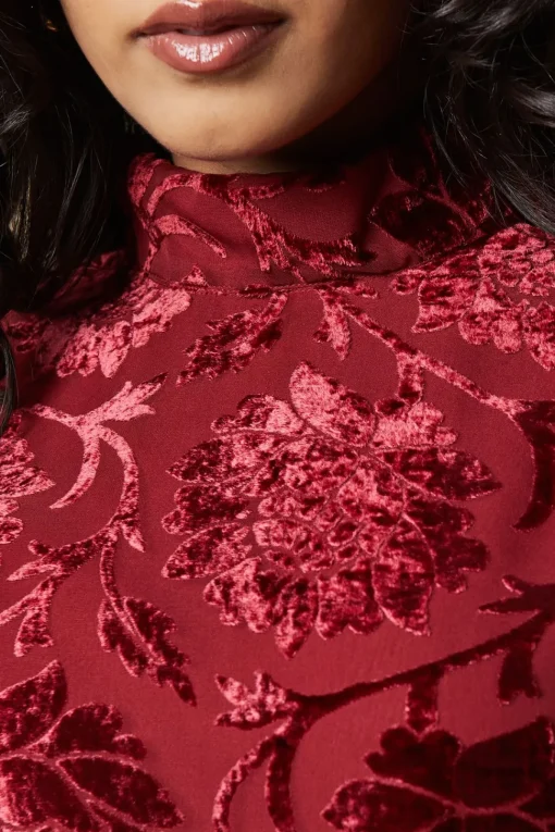 Petite Velvet High Neck Button Detail Blouse