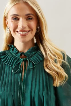 Petite Velvet Trim Georgette Blouse
