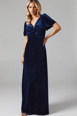 Petite Velvet Twist Front Bridesmaids Midaxi Dress