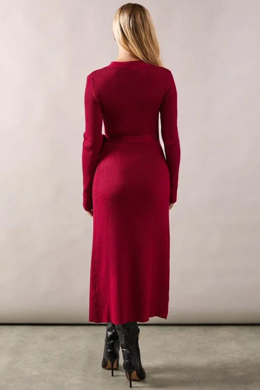 Petite Wrap Belted Knitted Midi Dress