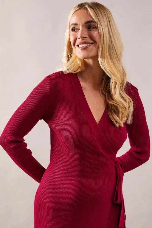 Petite Wrap Belted Knitted Midi Dress