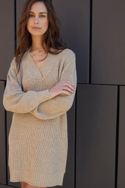 Petite 'Adeline' V Neck Knitted Jumper Dress