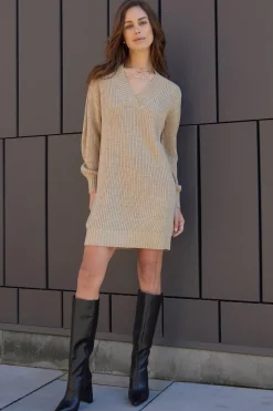 Petite 'Adeline' V Neck Knitted Jumper Dress