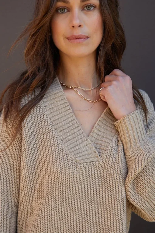 Petite 'Adeline' V Neck Knitted Jumper Dress