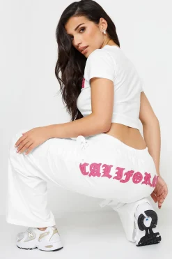 Petite 'California' Slogan Wide Leg Joggers