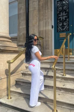 Petite 'California' Slogan Wide Leg Joggers