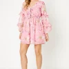 Pink Floral Chiffon Frill Mini Dress