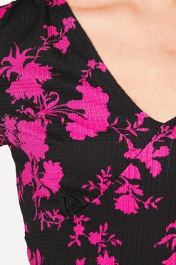 Pink Floral Empire V Neck Long Sleeve Top