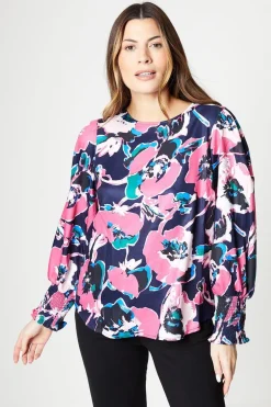 Pink Floral Shirred Cuff Top