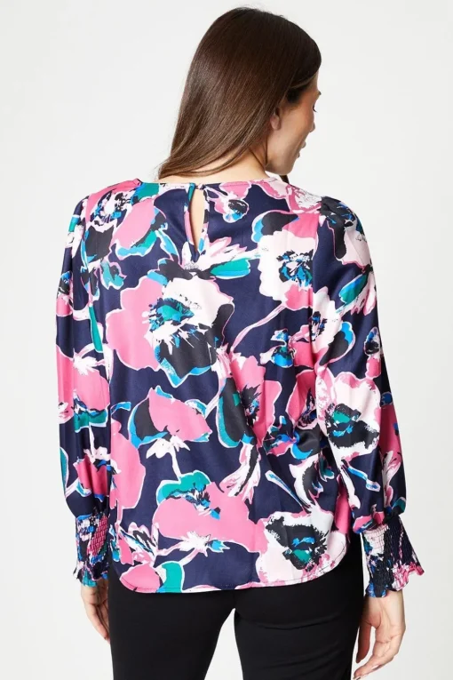 Pink Floral Shirred Cuff Top