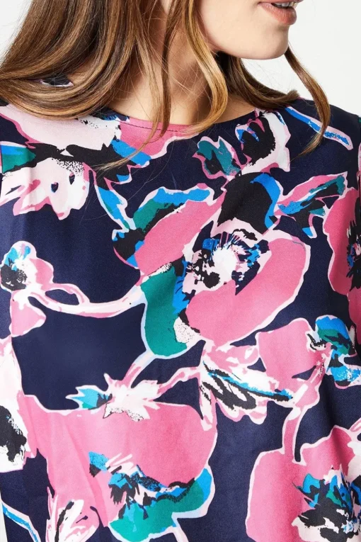 Pink Floral Shirred Cuff Top