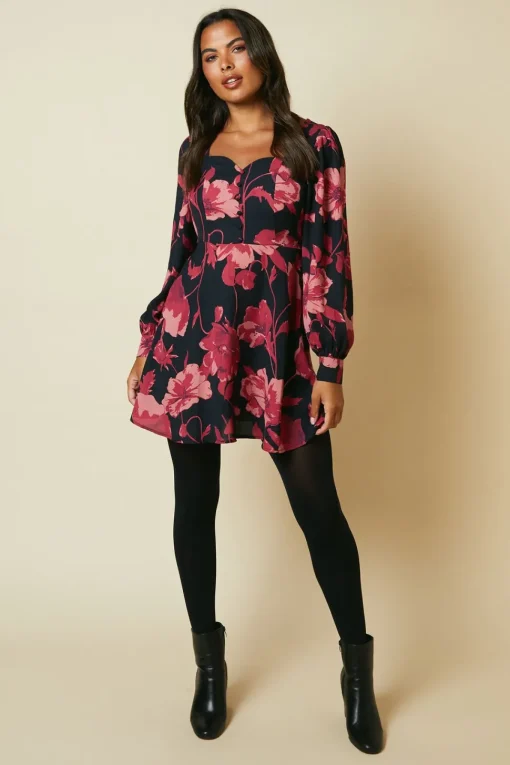 Pink Large Floral button front mini dress
