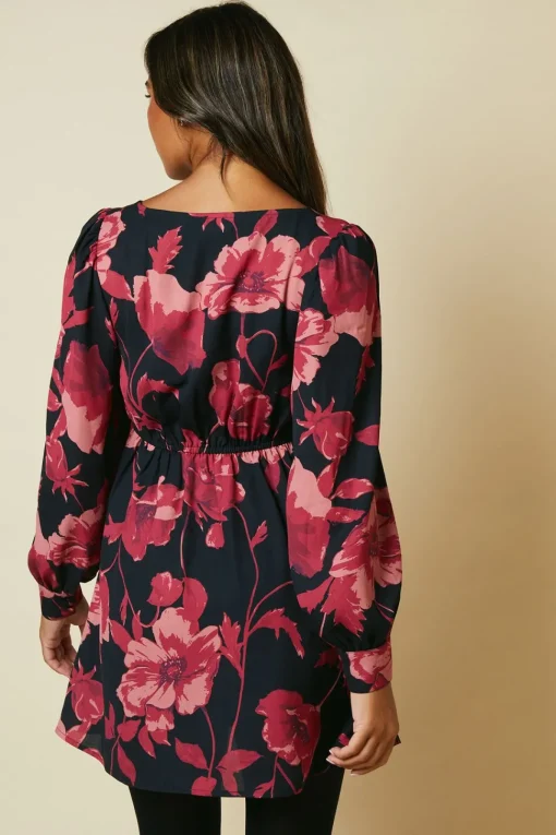 Pink Large Floral button front mini dress