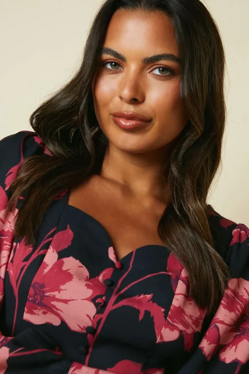 Pink Large Floral button front mini dress