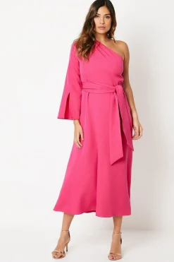 Pink One Shoulder Belted Occasion Dress