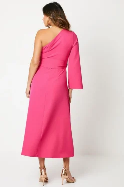 Pink One Shoulder Belted Occasion Dress
