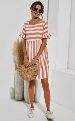 Pink Striped Smock Dress In White
