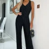 Pinstripe Waistcoat Detail Wide Leg Jumpsuit