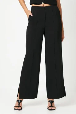 Pintuck Front Straight Leg Trouser With Split