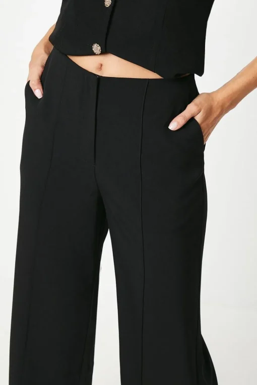 Pintuck Front Straight Leg Trouser With Split