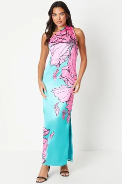 Placement Print One Shoulder Maxi Dress