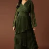 Plain Pleated Asymmetric Tiered Maxi Dress