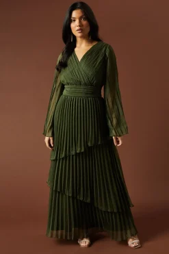 Plain Pleated Asymmetric Tiered Maxi Dress